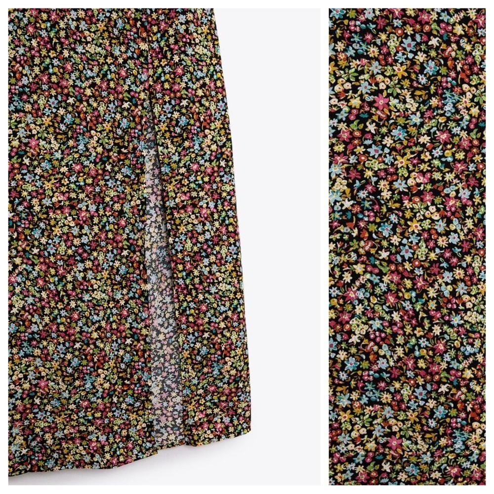 NWT. Zara Small Flowers Print Midi Dress with a V-neckline. Size S. - Picture 9 of 12